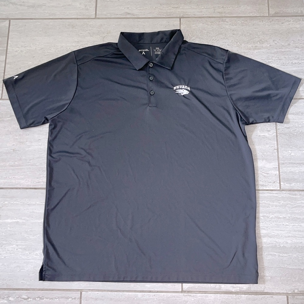 ANTIGUA NEVADA WOLF PACK MENS GREY TRIBUTE SHORT SLEEVE POLO